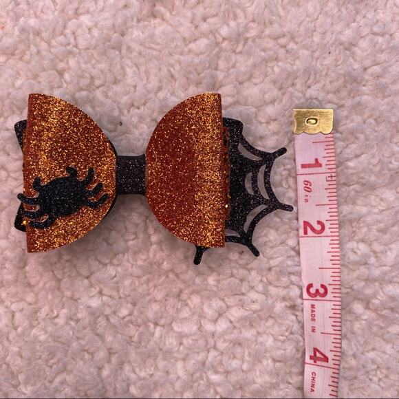 Halloween Orange Black Spider Bow - Picture 5 of 5